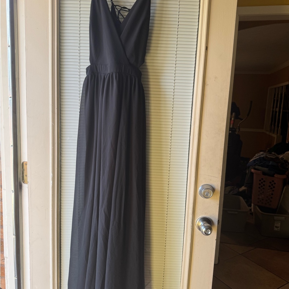Express Gray Sleeveless V-Neck Wrap Gown